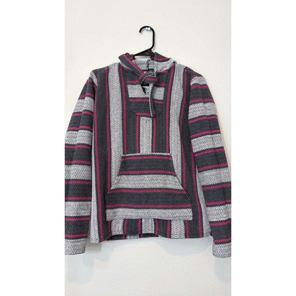 Original Senor‎ Lopez Baja Hoodie Unisex Medium Grey Pink Striped Fair Pullover
